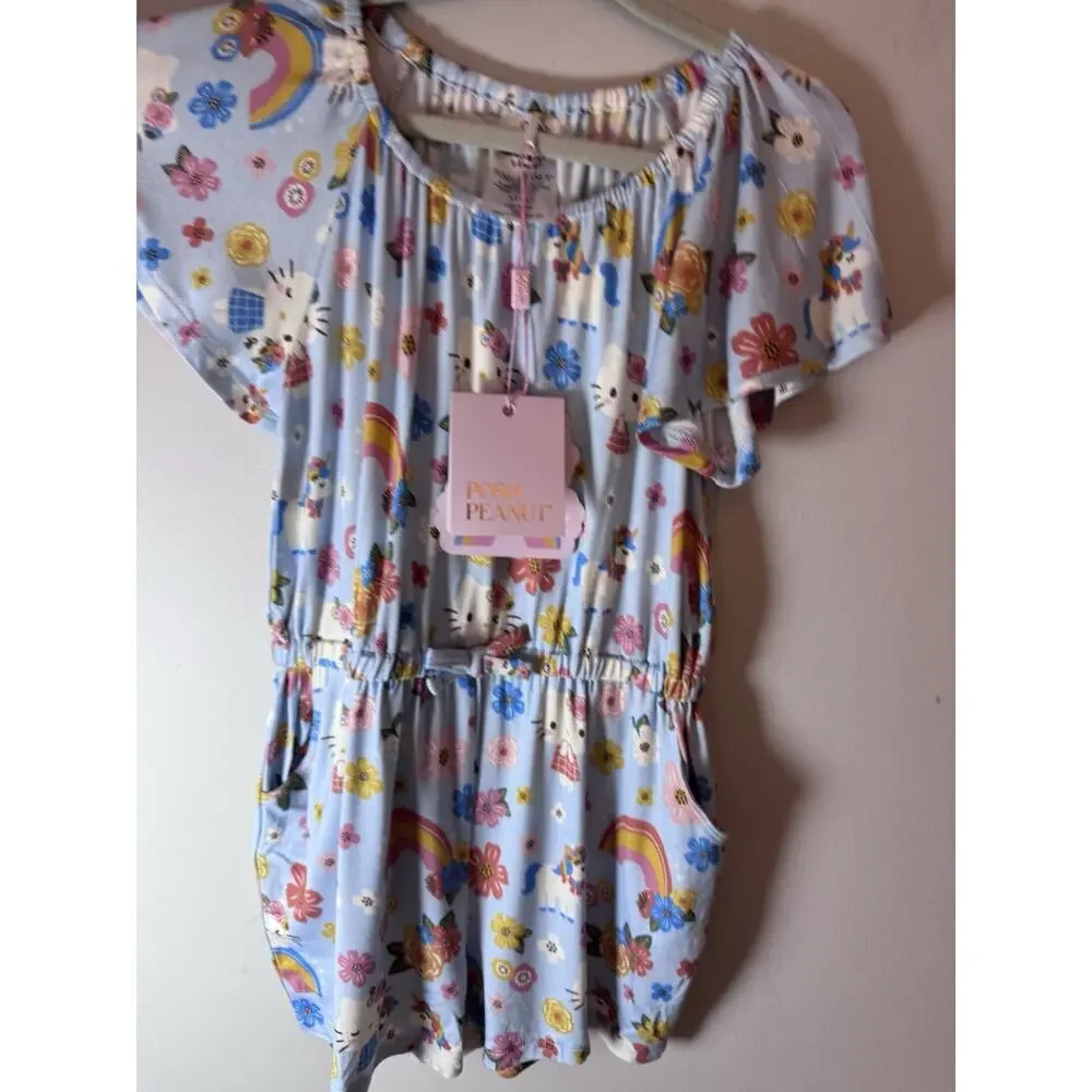 Posh Peanut Hello Kitty Springtime Girls Blue Summertime Shorts Romper 3T/4T NWT